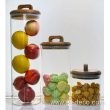 Borosilicate glass storage jar with wood lid